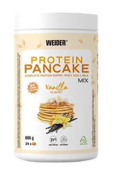 Weider Protein Pancake Mix in Vanilla flavor, a high-protein supplement for easy preparation of delicious pancakes.